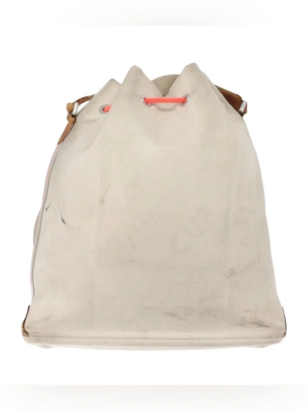👜 LOUIS VUITTON Cream Canvas Drawstring Bucket Bag Damier Geant White Coral